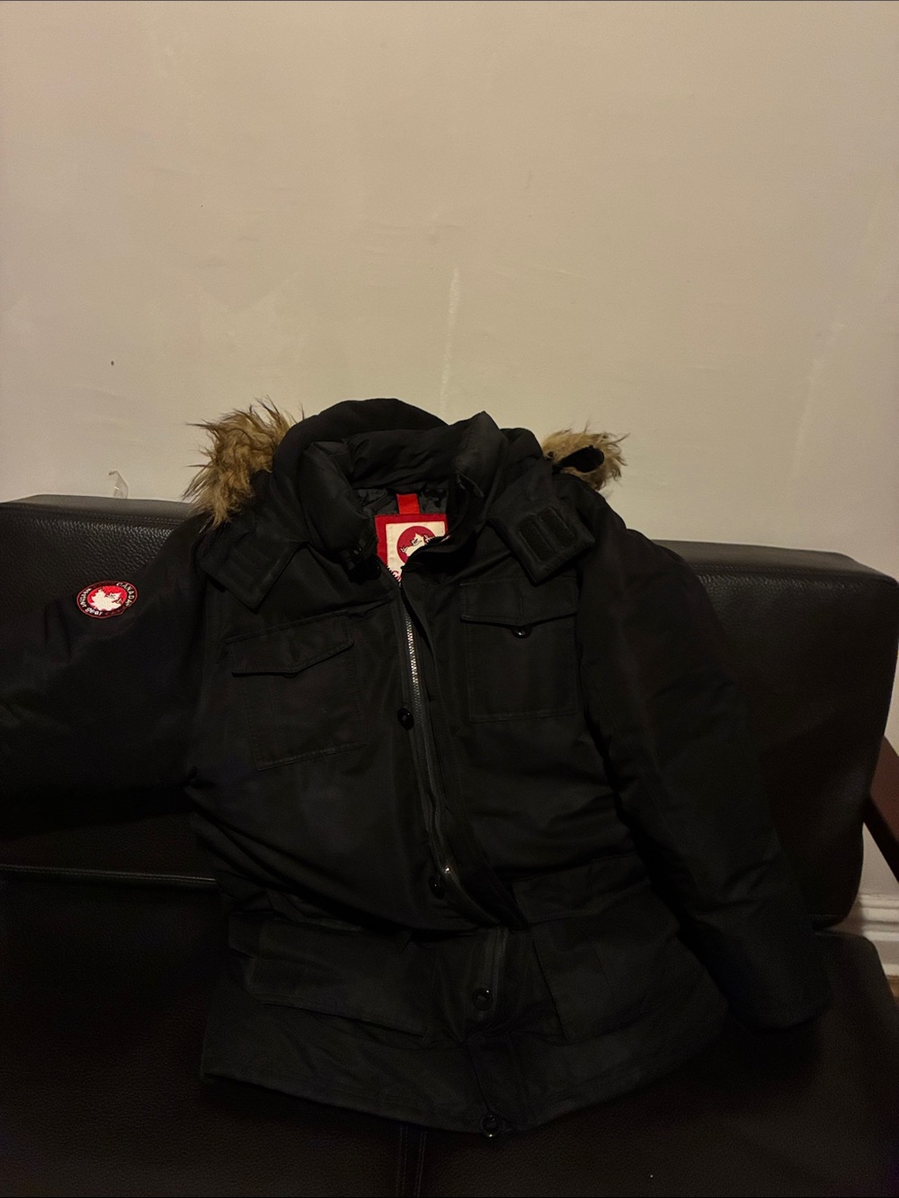 Black Puffer Parka with Faux-Fur Trim - Men's Winter Jacket